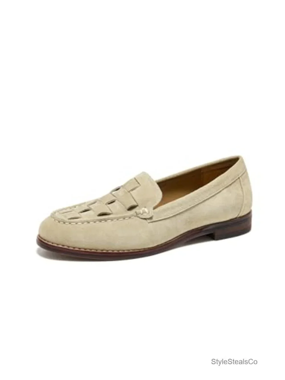 Genuine Cow Suede Woven Loafers, Sheepskin Lining, Slip On Mocc Flats
